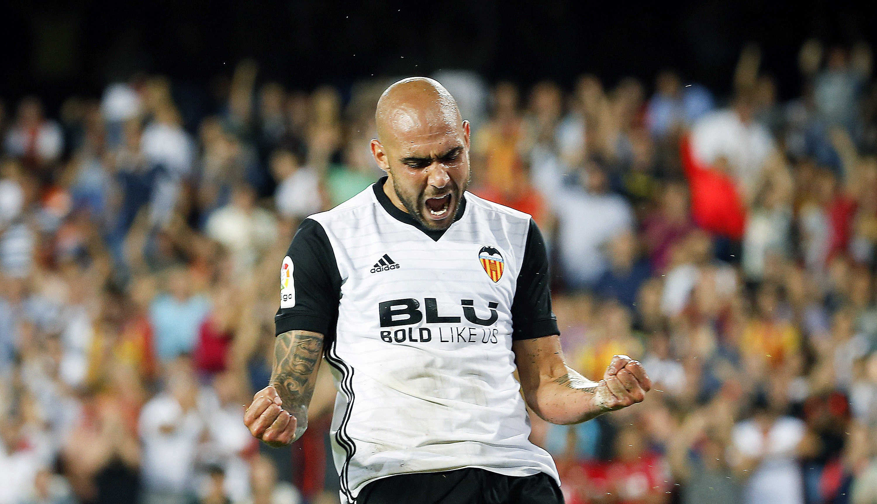 Zaza celebra uno de sus goles al Málaga / Foto: Kai Försterling - 