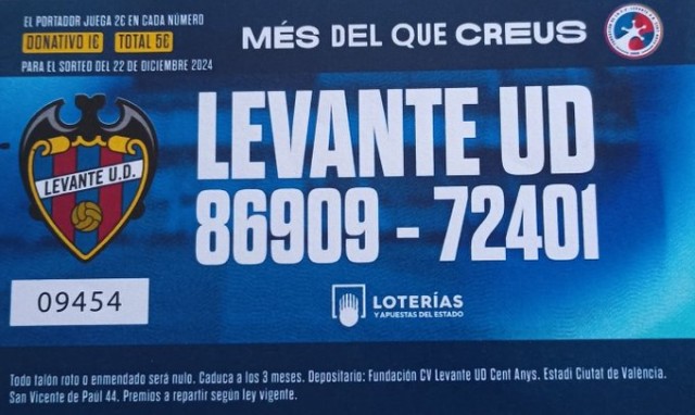 El Levante UD reparte 234.000 euros con la lotería de Navidad
