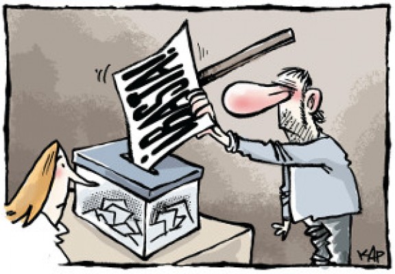 Humor gráfico que desenmascara la falsa cercanía de los políticos