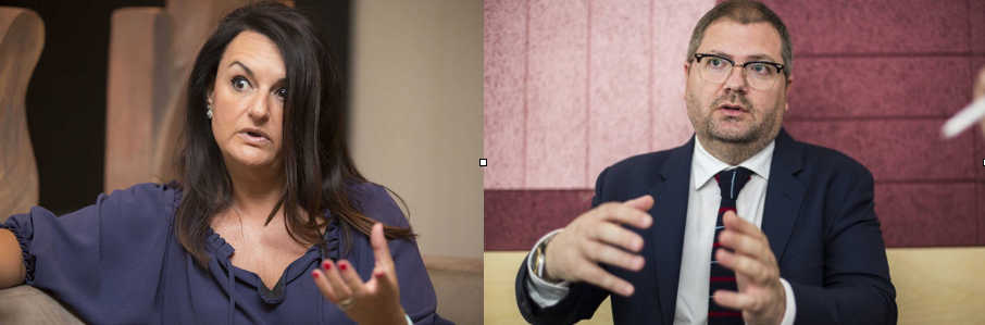 Nuria Montes, gerente de la patronal Hosbec, y Luis Martí, presidente de la Confederación de la Confederación de Empresarios Turísticos de la Comunitat Valenciana (Fotos: MARGA FERRAR y EVA MÁÑEZ) - 