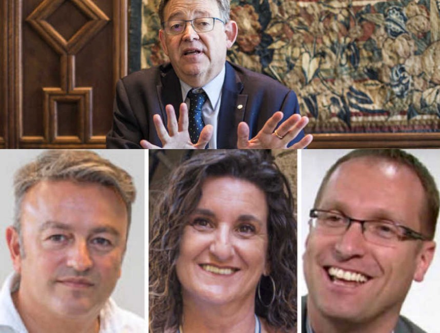 Ximo Puig y los tres nuevos líderes provinciales: José Chulvi, Mercedes Caballero y Ernest Blanch - 