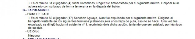 Iván Sánchez se expone a un mínimo de tres partidos de suspensión