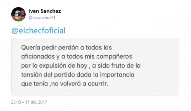 Iván Sánchez se disculpa