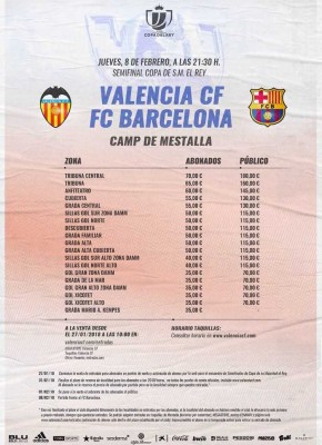 El Valencia fija unos precios prohibitivos para la vuelta de Copa contra el Barça